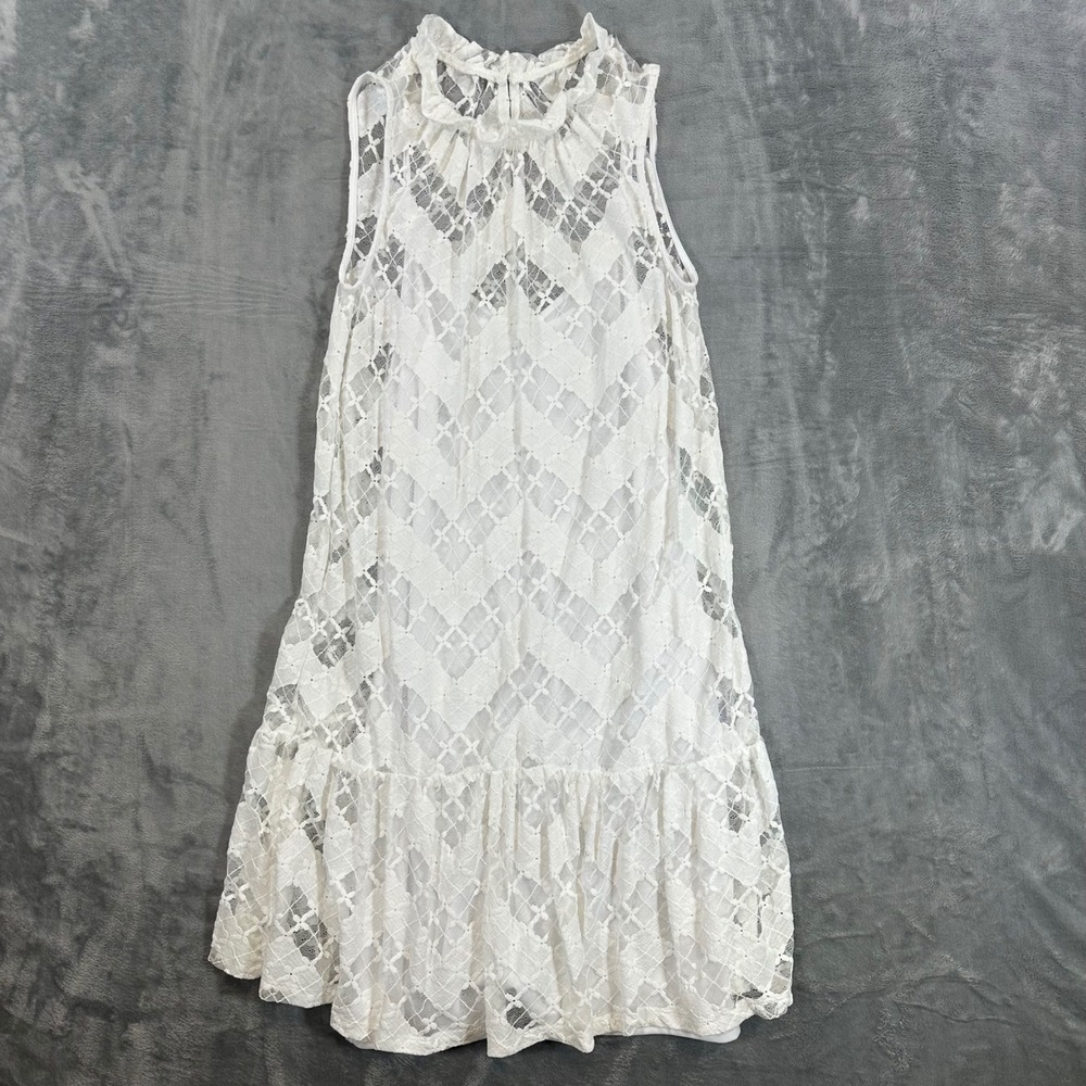London Times Lace Shift Dress WomenSize 10 White‎ Ruffle Hem Sleeveless NWOT